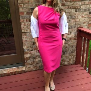 Anne Klein Bright Pink Pleat Neck Sheath Dress